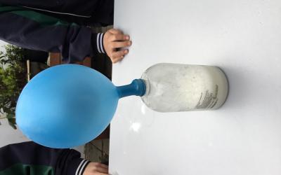 Chemical reaction to inflate a balloon.